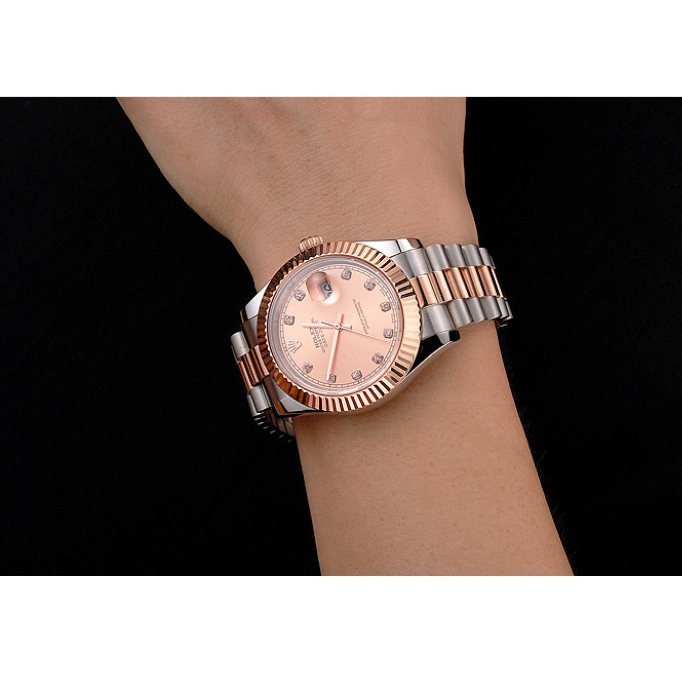 Good copy rolex watches Rolex Tone Gold Steel Bezel Stainless Dial Rose Swiss Case And Two Bracelet Datejust 0522